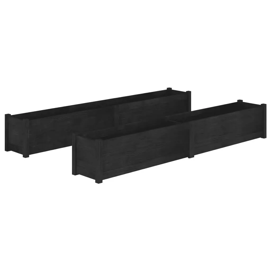 Garden Planters Set 2 Black 78.7x12.2x12.2 Inches Solid Wood Pine Long Plant Box