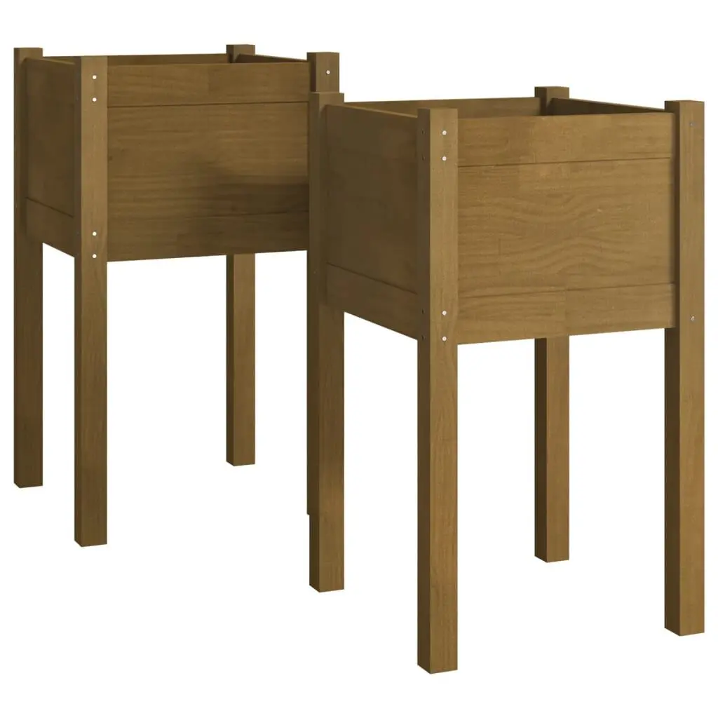 Garden Planters Set 2 Honey Brown 15.7x15.7x27.6 Inches Solid Wood Pine