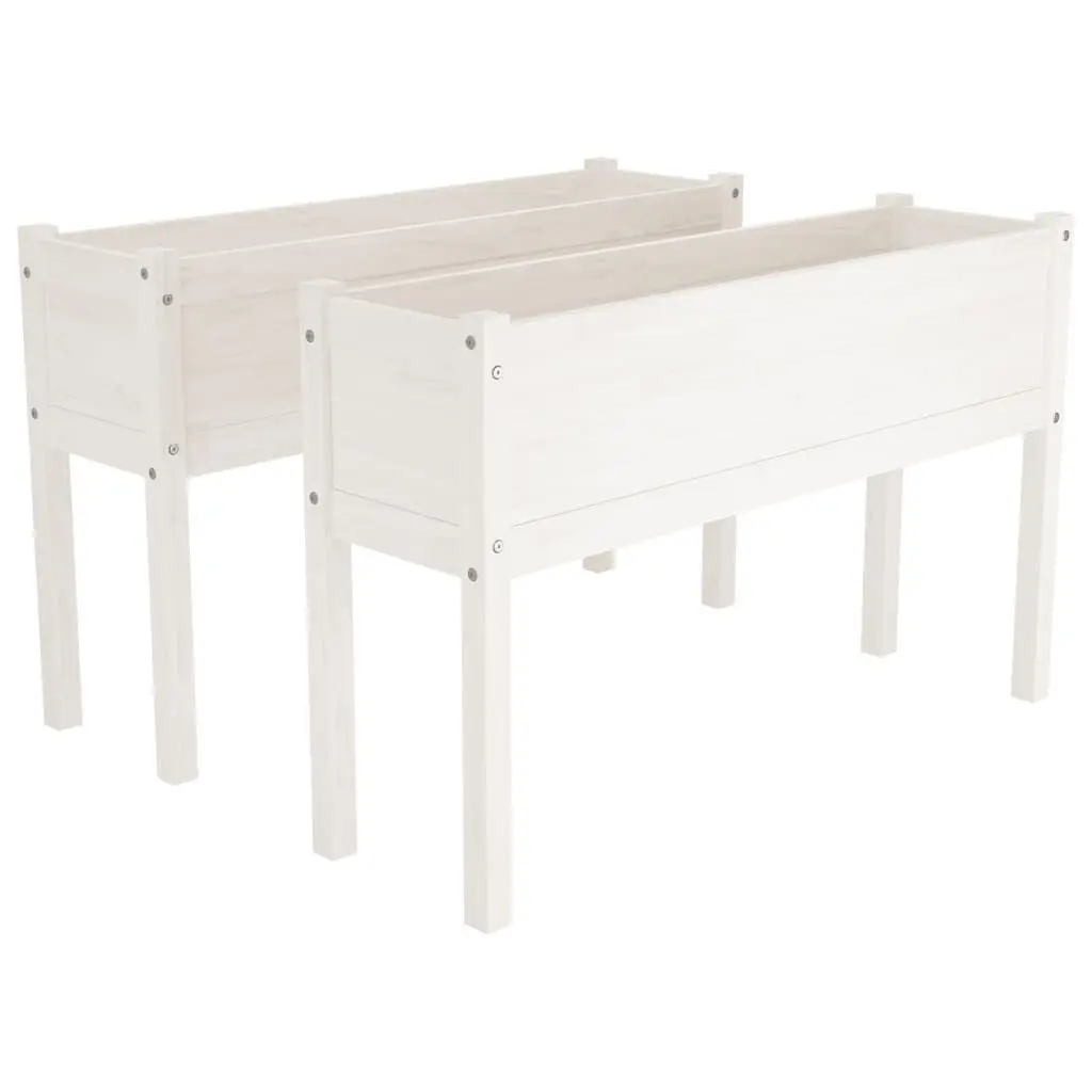 Garden Planters Set 2 White 43.3x12.2x27.6 Inches Solid Wood Pine Tall Pots
