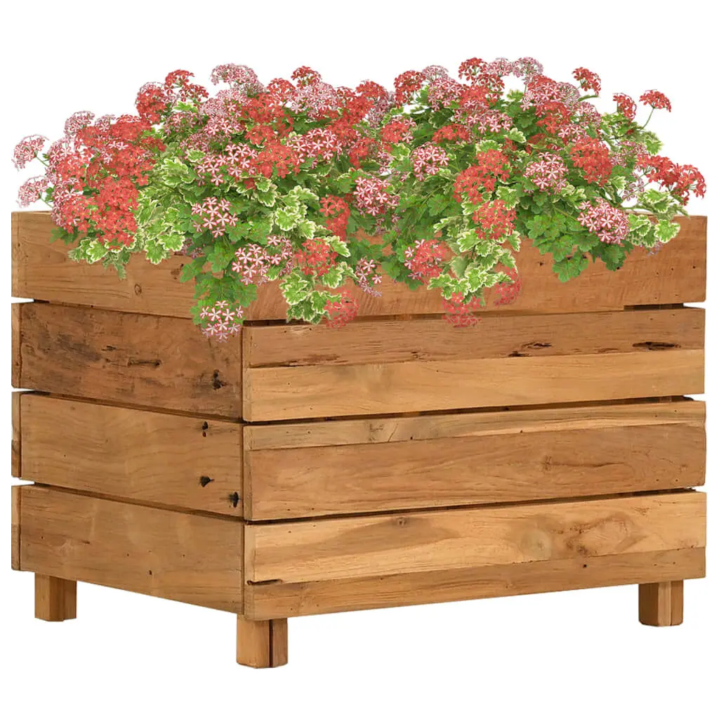 Raised Bed 19.7x15.7x15 Recycled Teak Wood and Steel Garden Planter