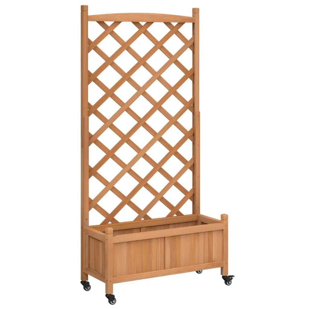 Planter Trellis and Wheels Brown Solid Wood Fir Mobile Garden Box