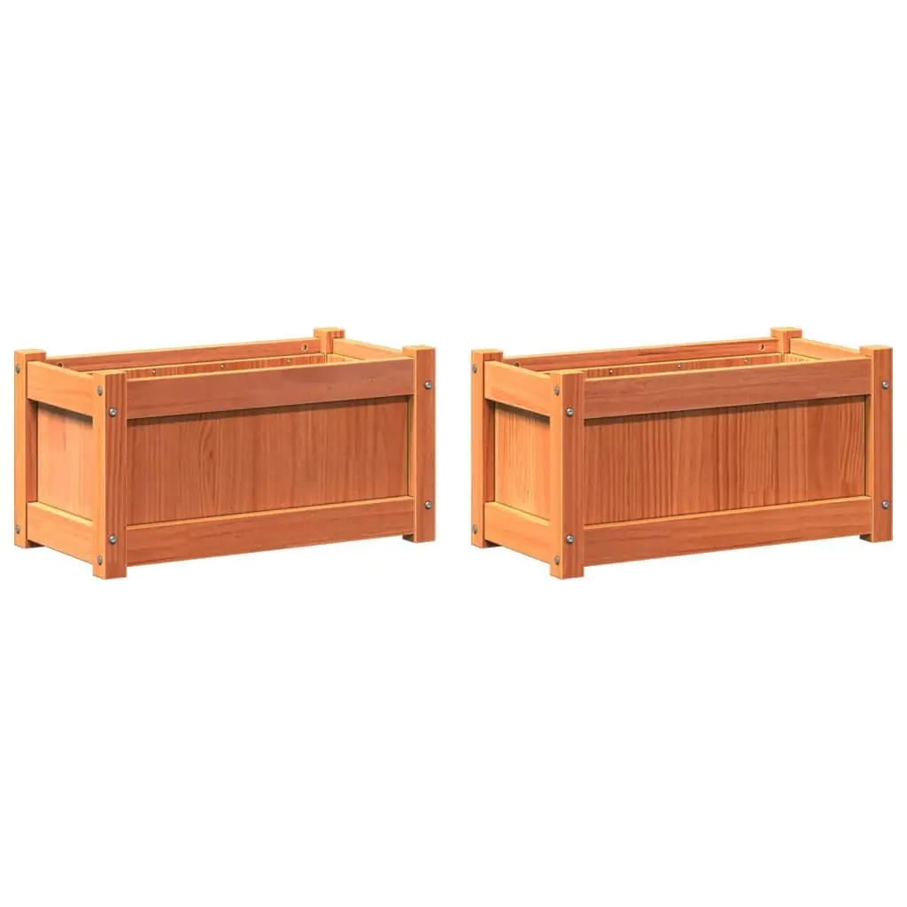 Garden Planters 2 Pieces Wax Brown Solid Wood Pine Outdoor Decor