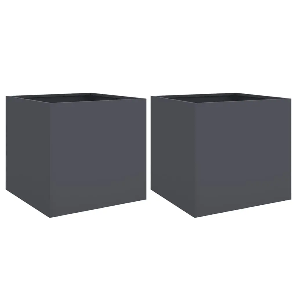 Planters Set 2 Anthracite 19.3x18.5x18.1 Inches Steel Garden Pots