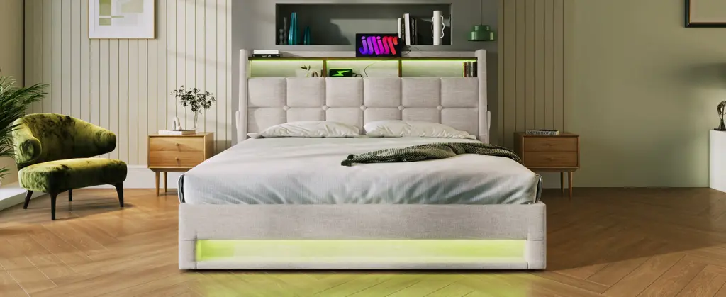 Full Dimensions Upholstered Platform Bed Hydraulic Storage System Luxury artistry at home