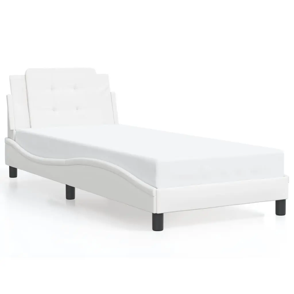 Bed Frame without Mattress White 39.4x79.9 Inches Faux Leather Queen Size Platform Bed