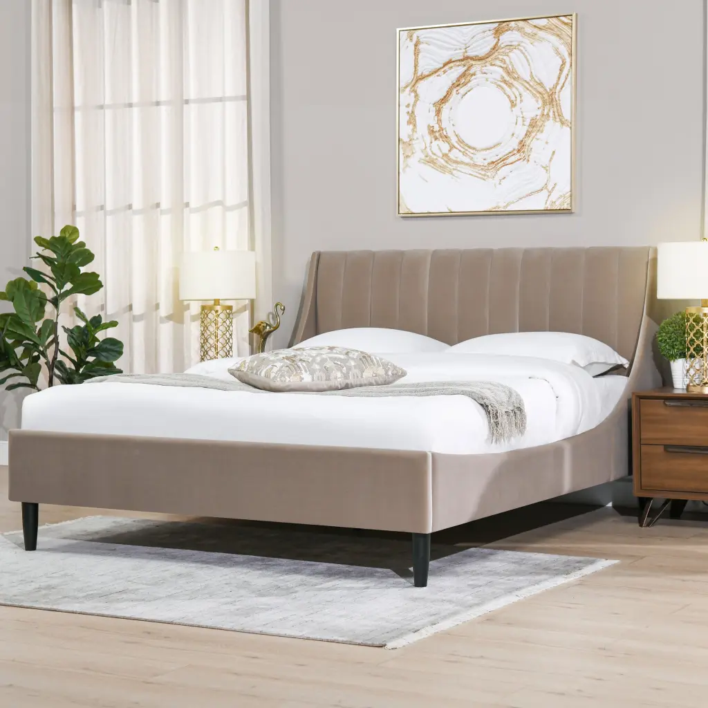 Aspen Vertical Tufted Modern Headboard Platform Bed Set - Queen Size Mink Brown jennifer taylor home