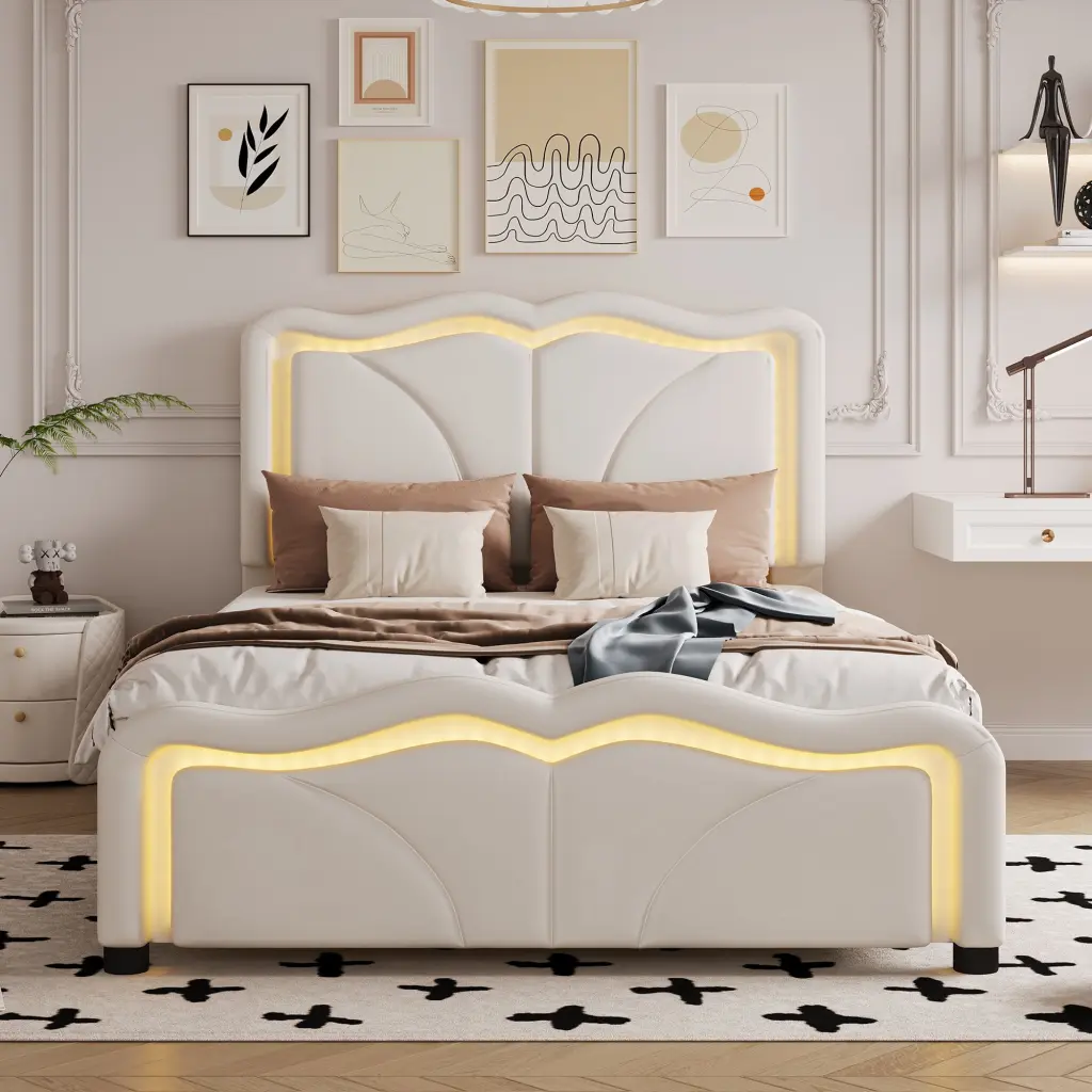 Twin Dimensions Upholstered Platform Bed Curve Influenced Adjustable Height wm dreamland