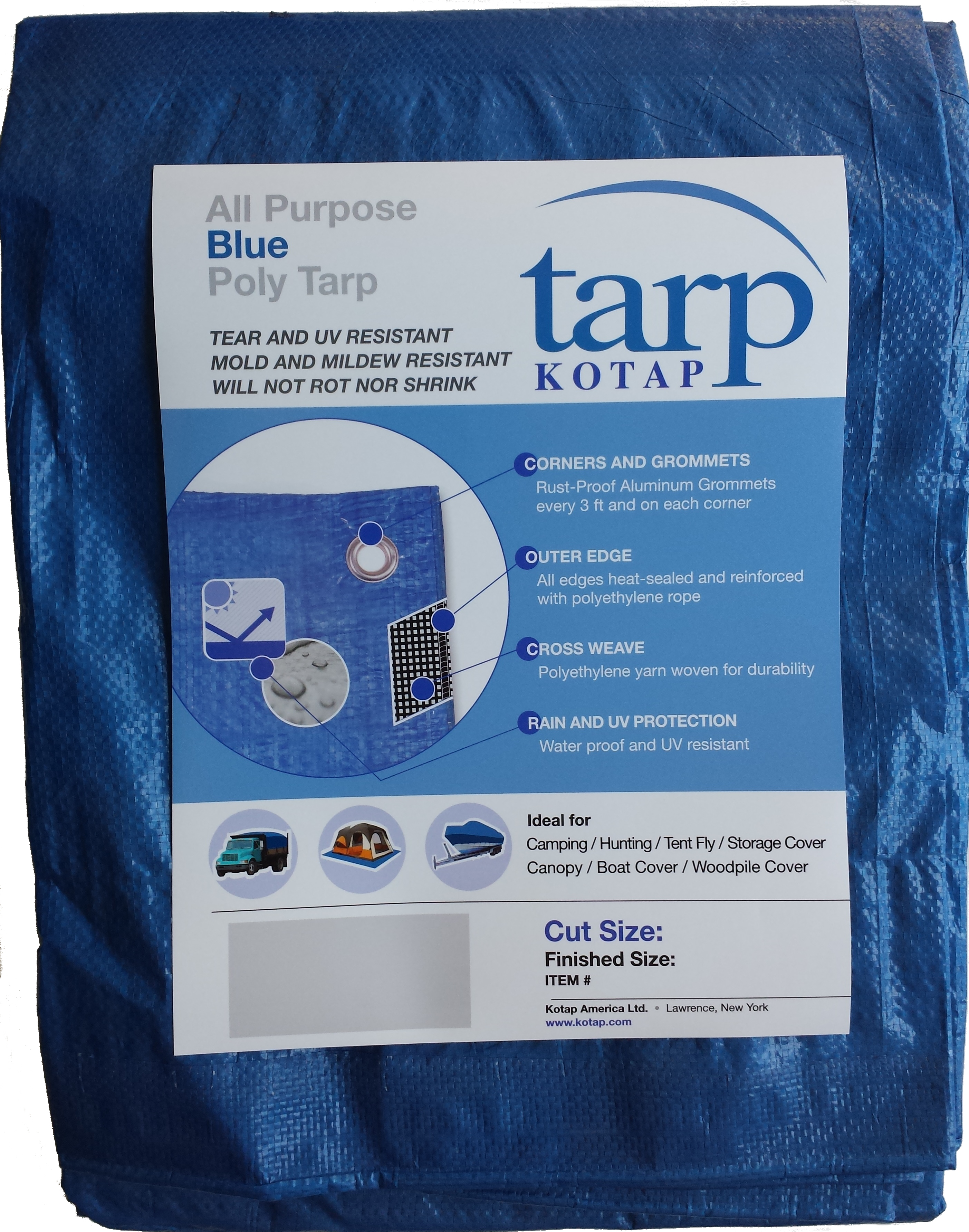 Kotap General Purpose Blue Poly Tarp 40x60 ft Heavy Duty Waterproof Cover