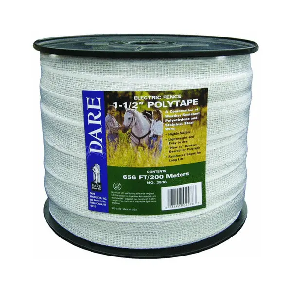 Dare 2576 Electric Fence Woven PE Polytape 1-1/2 Inch x 656 Feet White