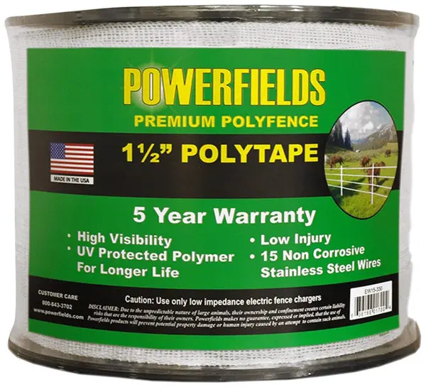 Powerfields EW15-330 Premium Polyfence Polytape White 1.5 Inch x 330 Feet