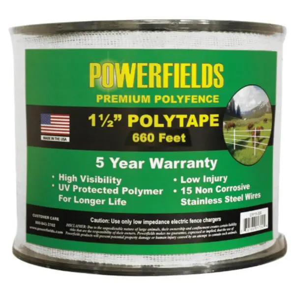 Powerfields EW15-660 Premium Polyfence Polytape White 1.5 Inch x 660 Feet