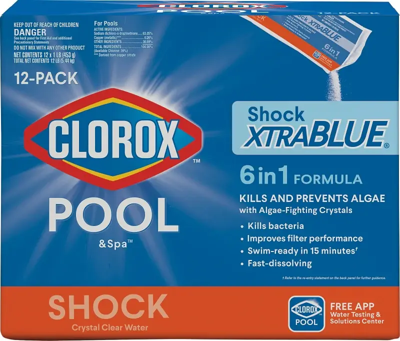 Clorox POOL & Spa Shock XtraBlue 36012CLX Pool Chemical, 1 lb Bottle, Granular, Chlorine Weekly Maintenance