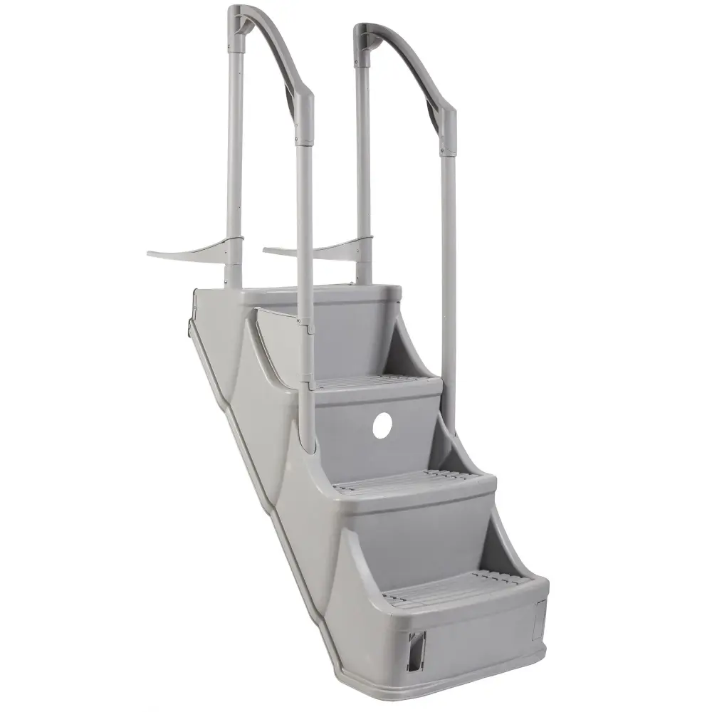 Above-ground pool step grey 2 handrails – Olympic