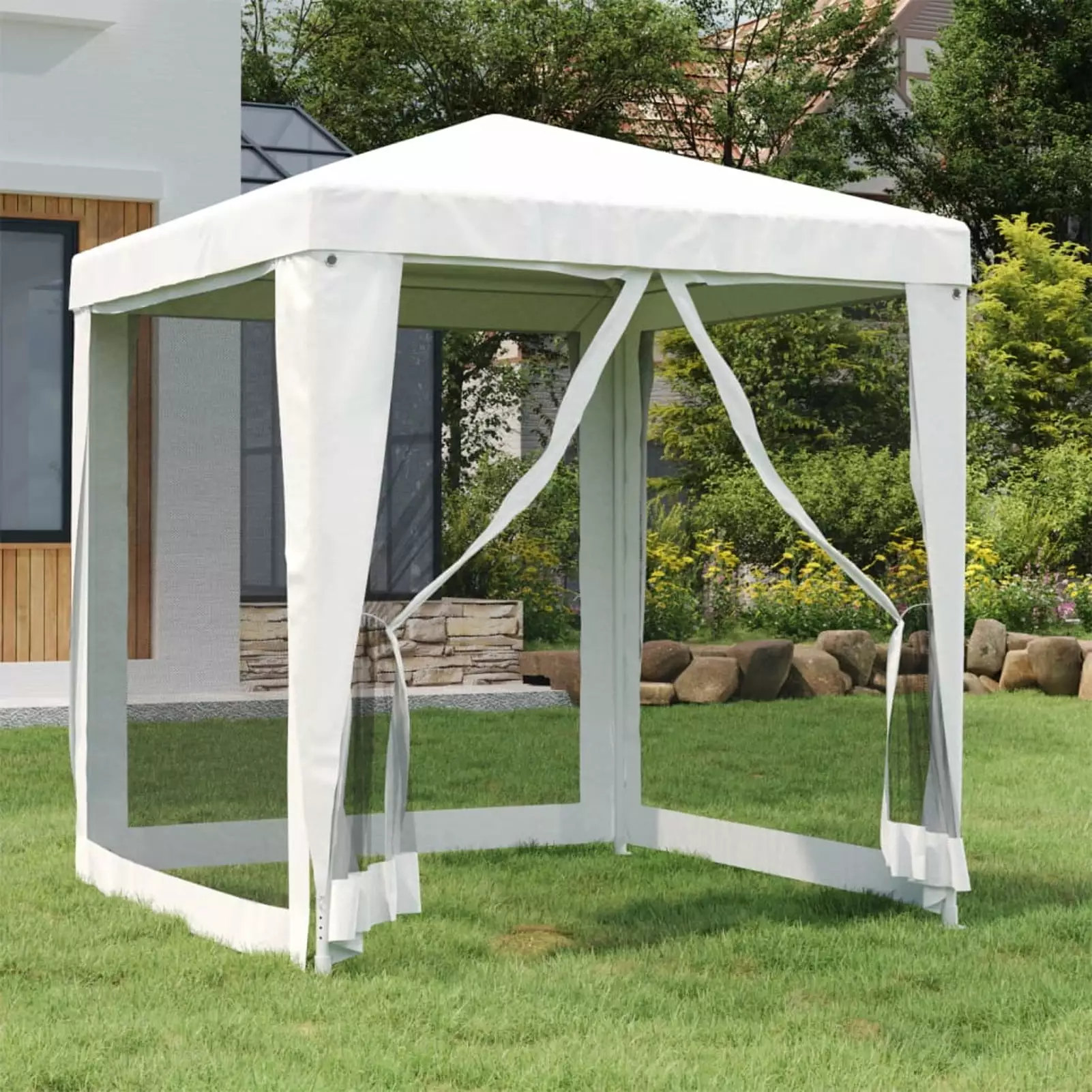 Aibecy 6.6x6.6 Feet White Party Tent 4 Mesh Sidewalls Outdoor Events