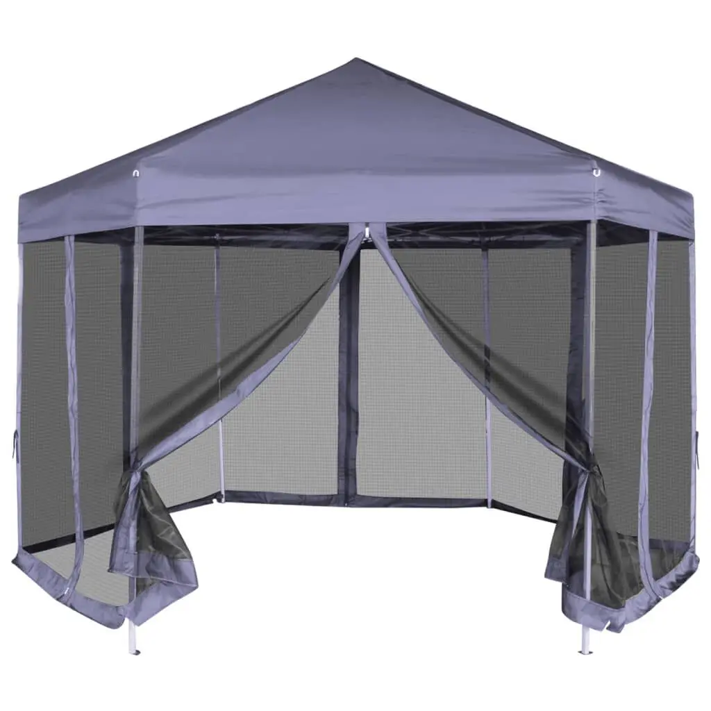 Hexagonal Pop-Up Marquee 6 Sidewalls Dark Blue 11.8x10.2 Feet Party Tent