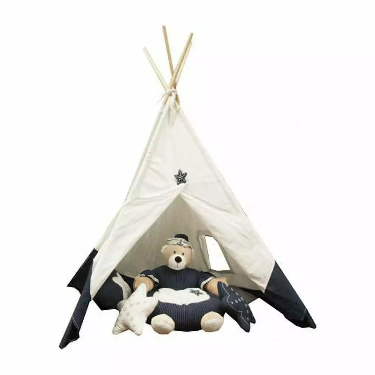 HomeRoots 364151 White & Blue Fabric Tent 51.2x55.11x72.85 Inches