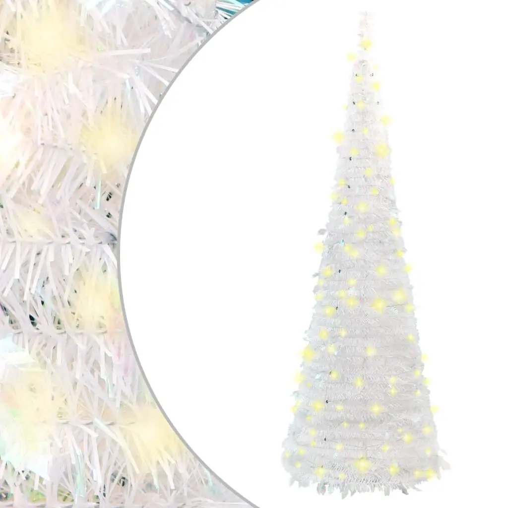 59.1 Inch White Pop-up Artificial Christmas Tree 100 LEDs Pre-lit