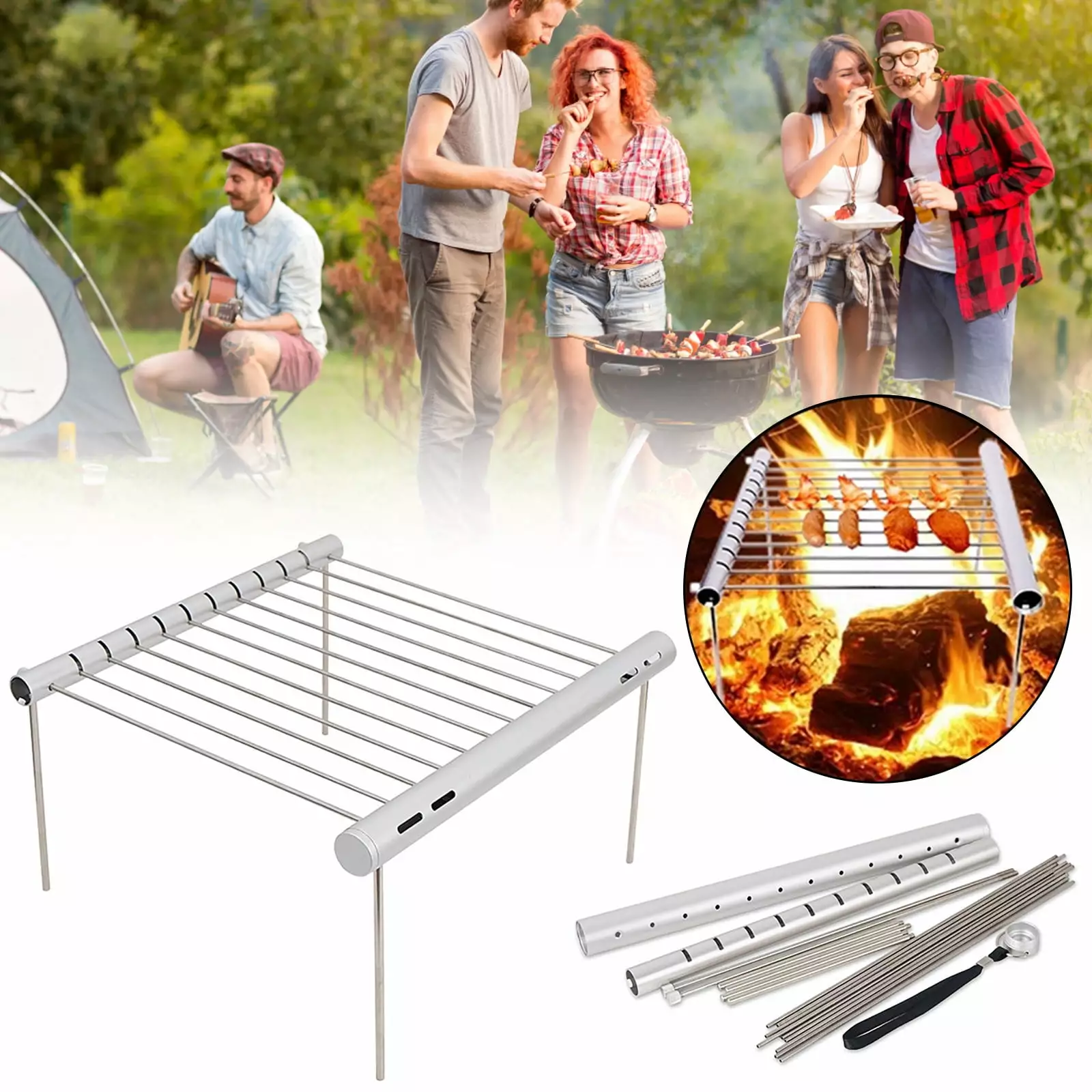 Adzgya Gas Barbecue Grills Travel-friendly Outdoor Picnics Grill Camping Barbeque Folding Cooking Tray Holder One