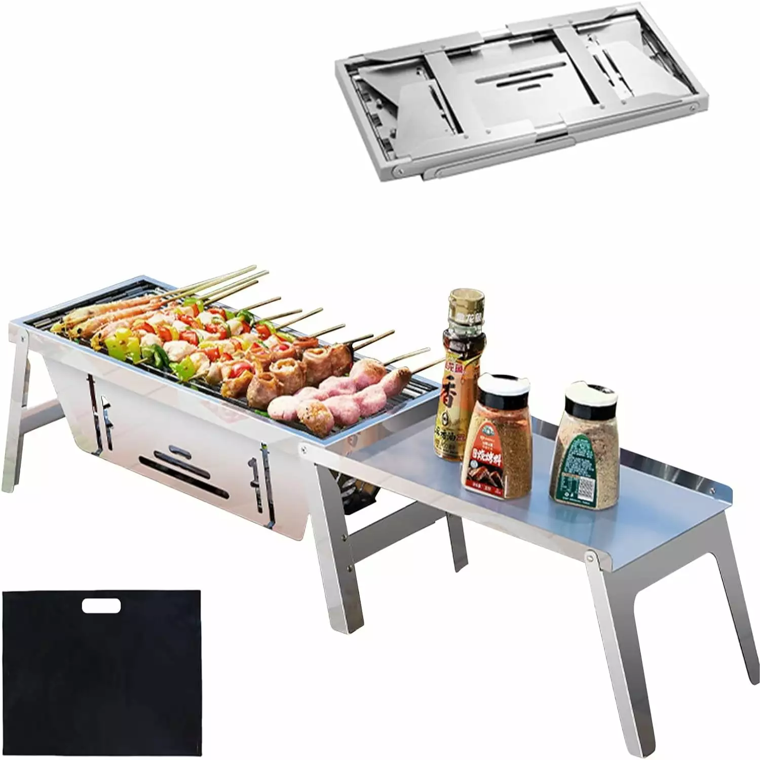 Barbecue Grill Charcoal Grill BBQ Grill Camping Folding Stainless Steel Cooker Carrying Case None