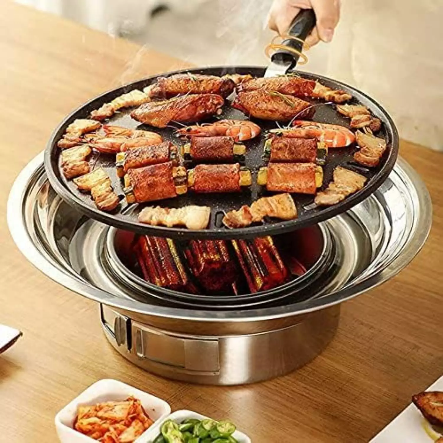 BBQ Charcoal Grill 13.7 Inch Non-stick Stainless Steel Korean Barbecue Grill Travel-friendly Outdoors Camping None