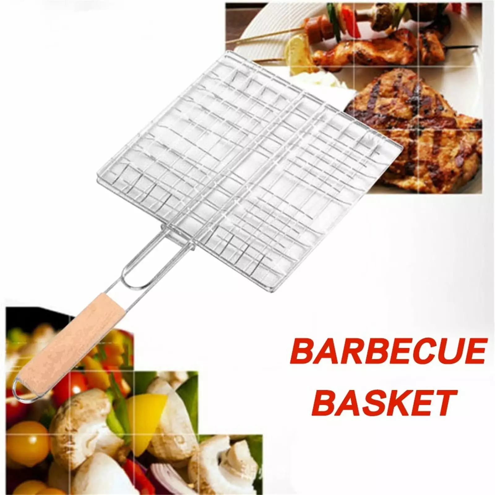 Binquireet Foldable Stainless Steel BBQ Grill - Travel-Friendly Removable Handle Grill Vegetables Steak Fish Shrimp