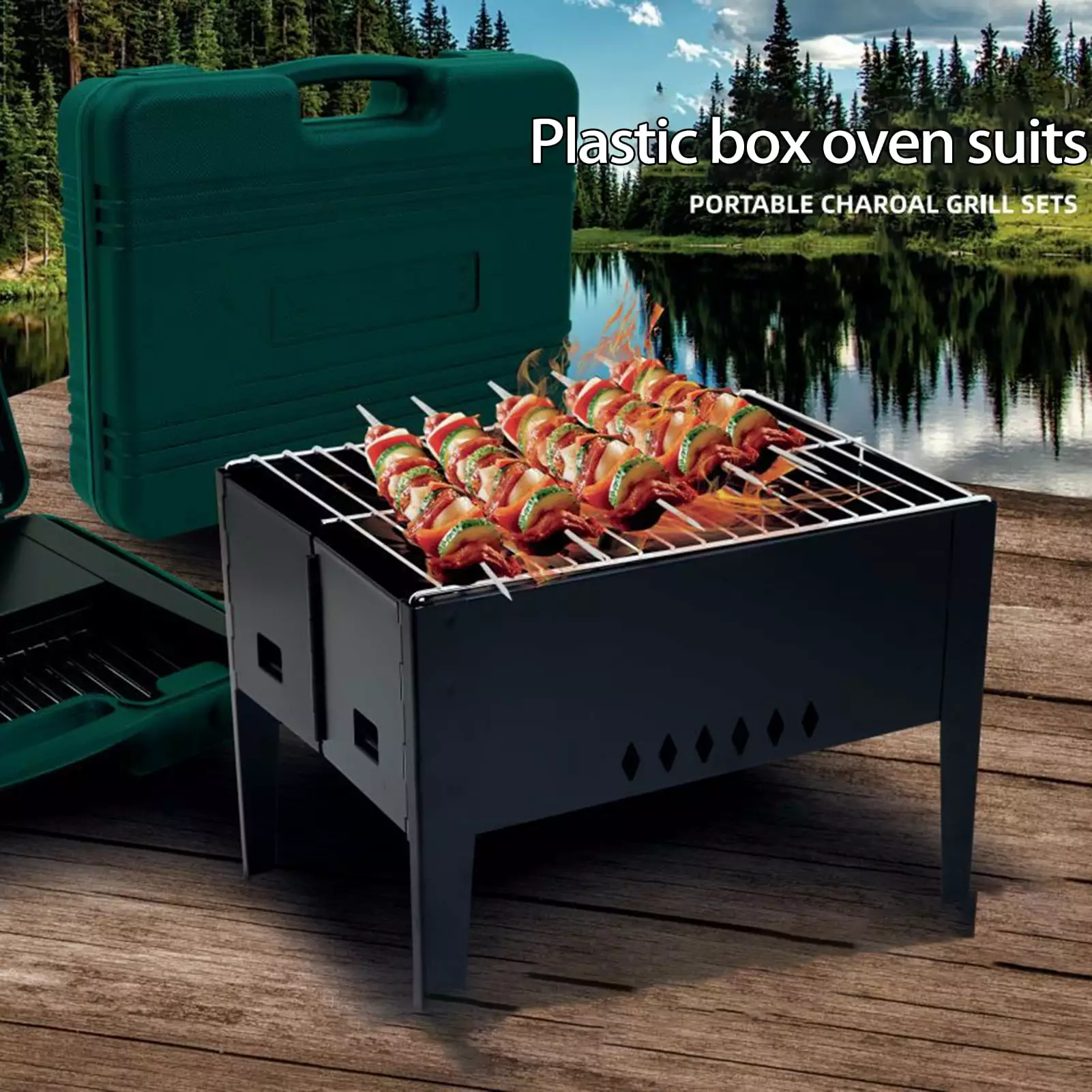 Biplut Thickened Gridiron BBQ Grill Multi Brushes Food Clip Foldable Campfire Grill Storage Box