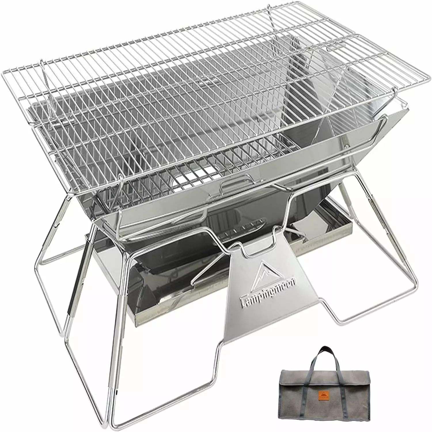 CAMPINGMOON Stainless Steel Travel-friendly Camping Fire Pit Foldable Wood Burning Charcoal Grill 20x13-inch Carrying Bag ...