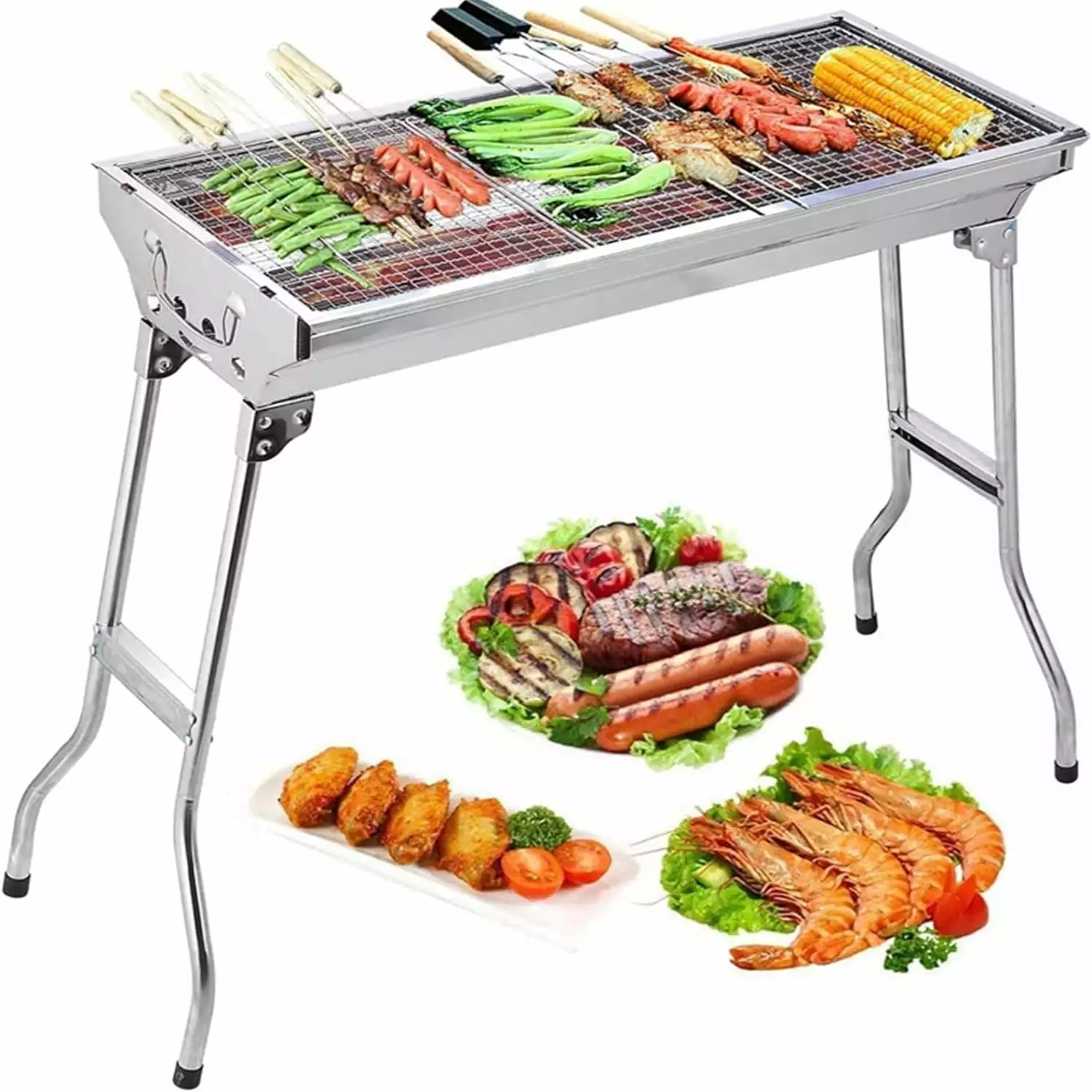 Charcoal Grill Barbecue Grill Stainless Steel BBQ Smoker Barbecue Folding Travel-friendly Outdoor Cooking Camping Hiking P...