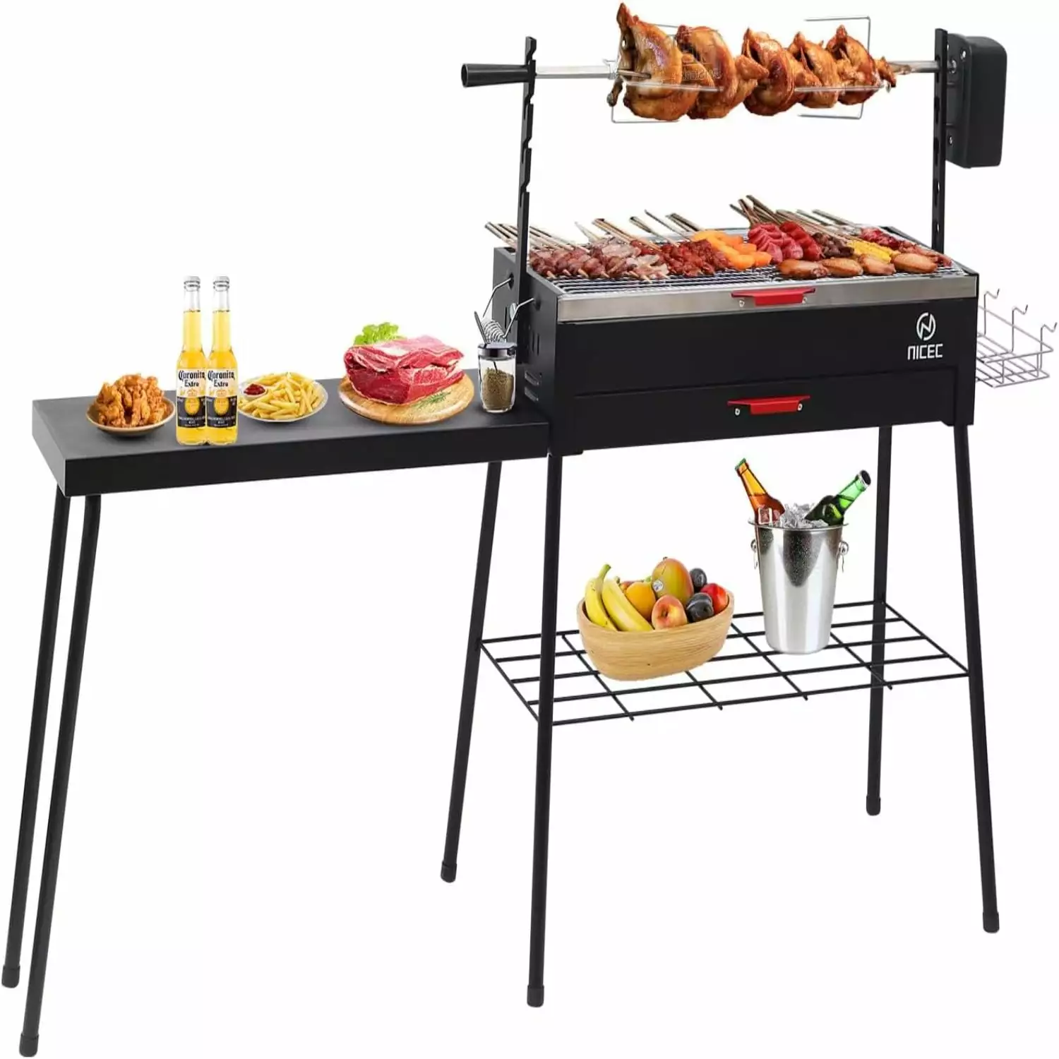 Charcoal Grill Travel-Friendly Charcoal Grill Rotisserie Grill Foldable Camping Barbecue Detachable Table Stainless Grills...