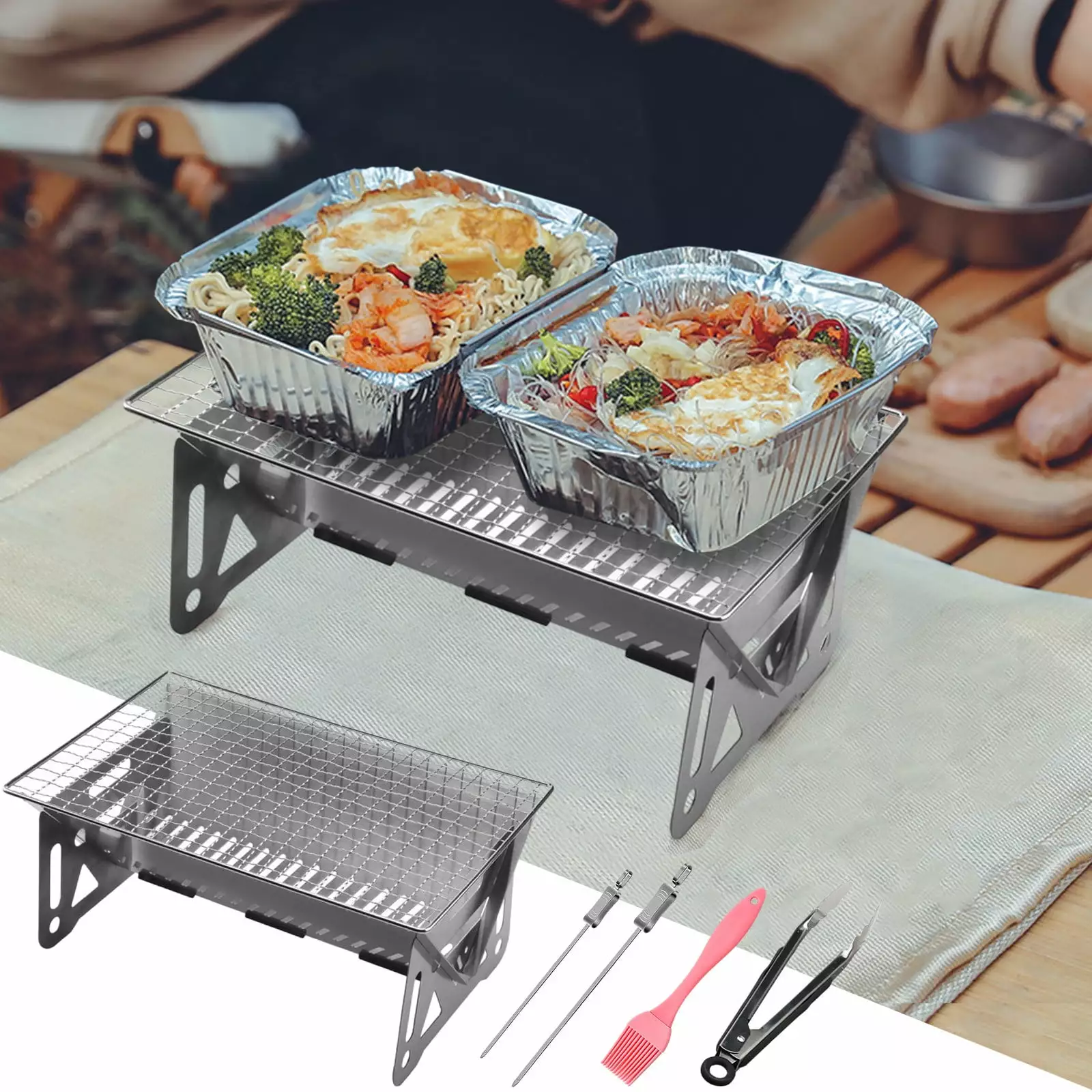 Charcoal Grill Travel-friendly Folding BBQ Grill Small Barbecue Camping Hiking Picnics