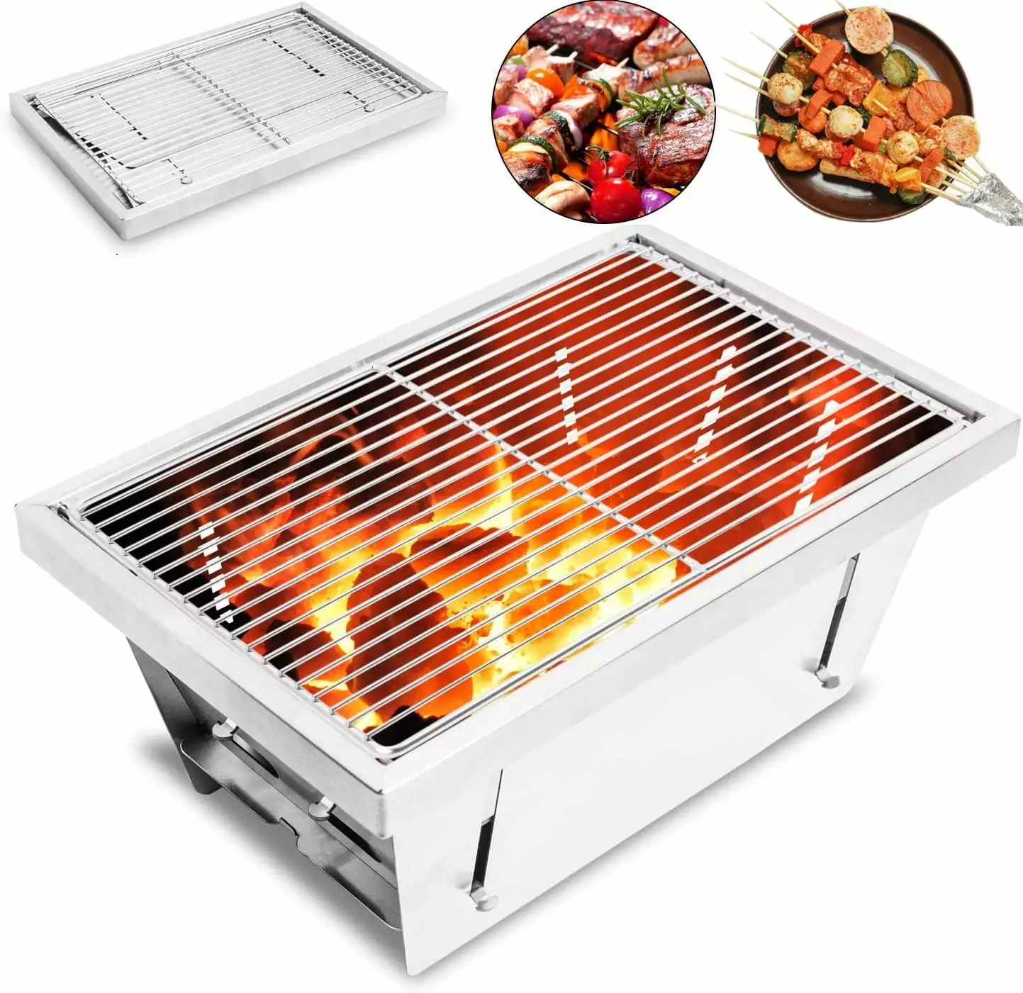 Dazone Foldable Stainless Steel Camping BBQ Grill Outdoor Picnic Family Gathering Travel L