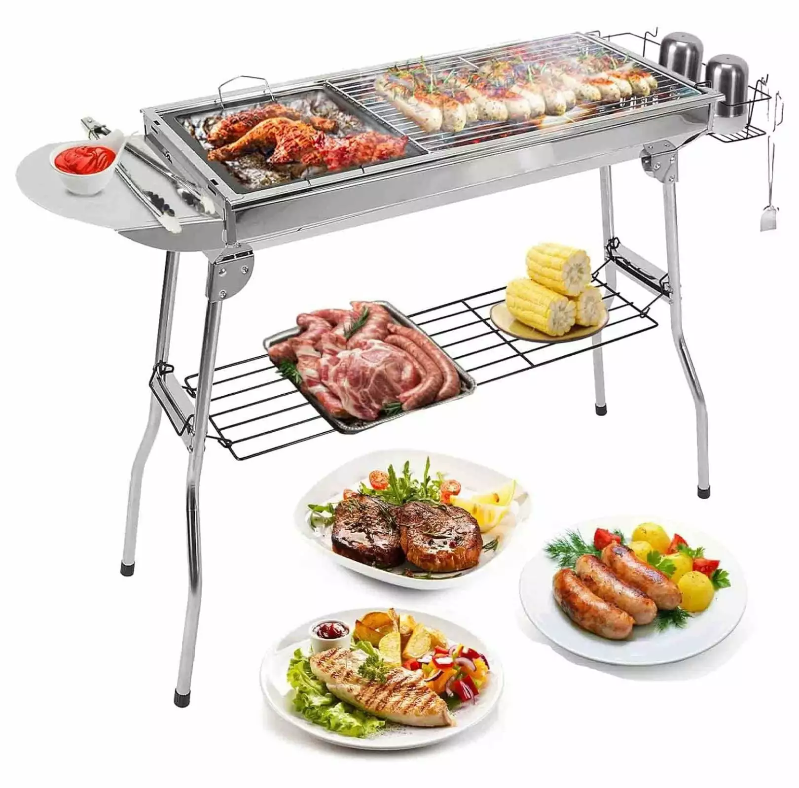 Foldable BBQ Grill Travel-friendly Charcoal Barbeque Stainless Steel Picnic Camping Backyard 16