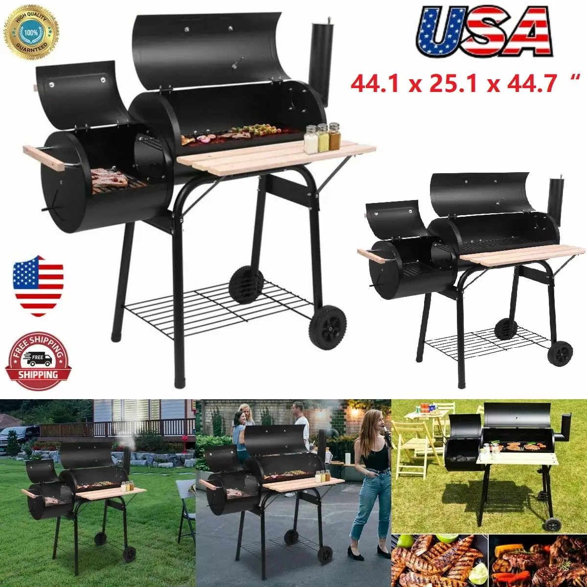 Goorabbit Barbecue Grill Charcoal BBQ Grill 24.4 L x 29.6 H Outdoor Meat Cooker Smoker Patio Backyard Black Stye2