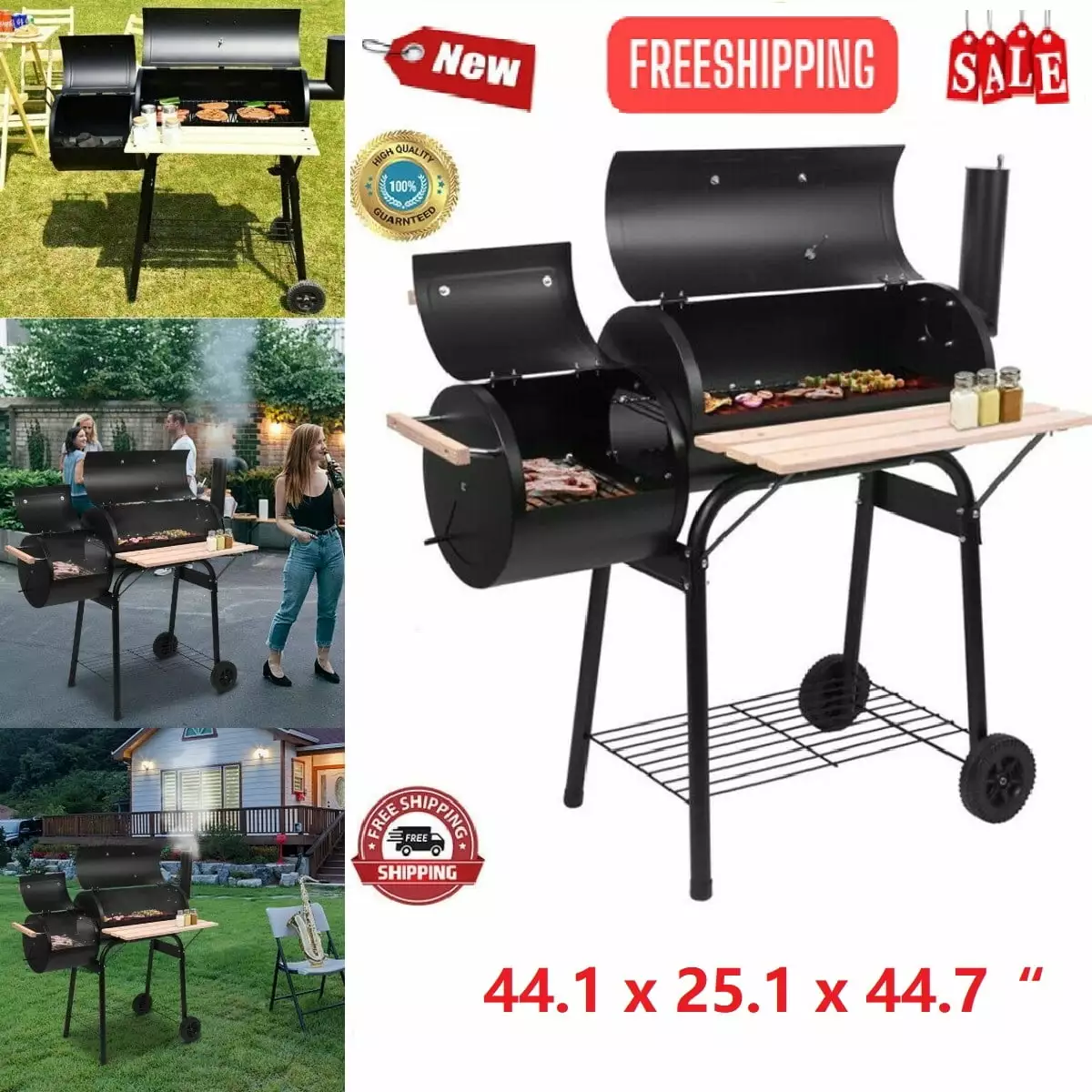 Goorabbit BBQ Smoker Travel-friendly Charcoal Outdoor BBQ Grill 24.4 L x 29.6 H Charcoal Barbecue Pit Patio Backyard Meat ...
