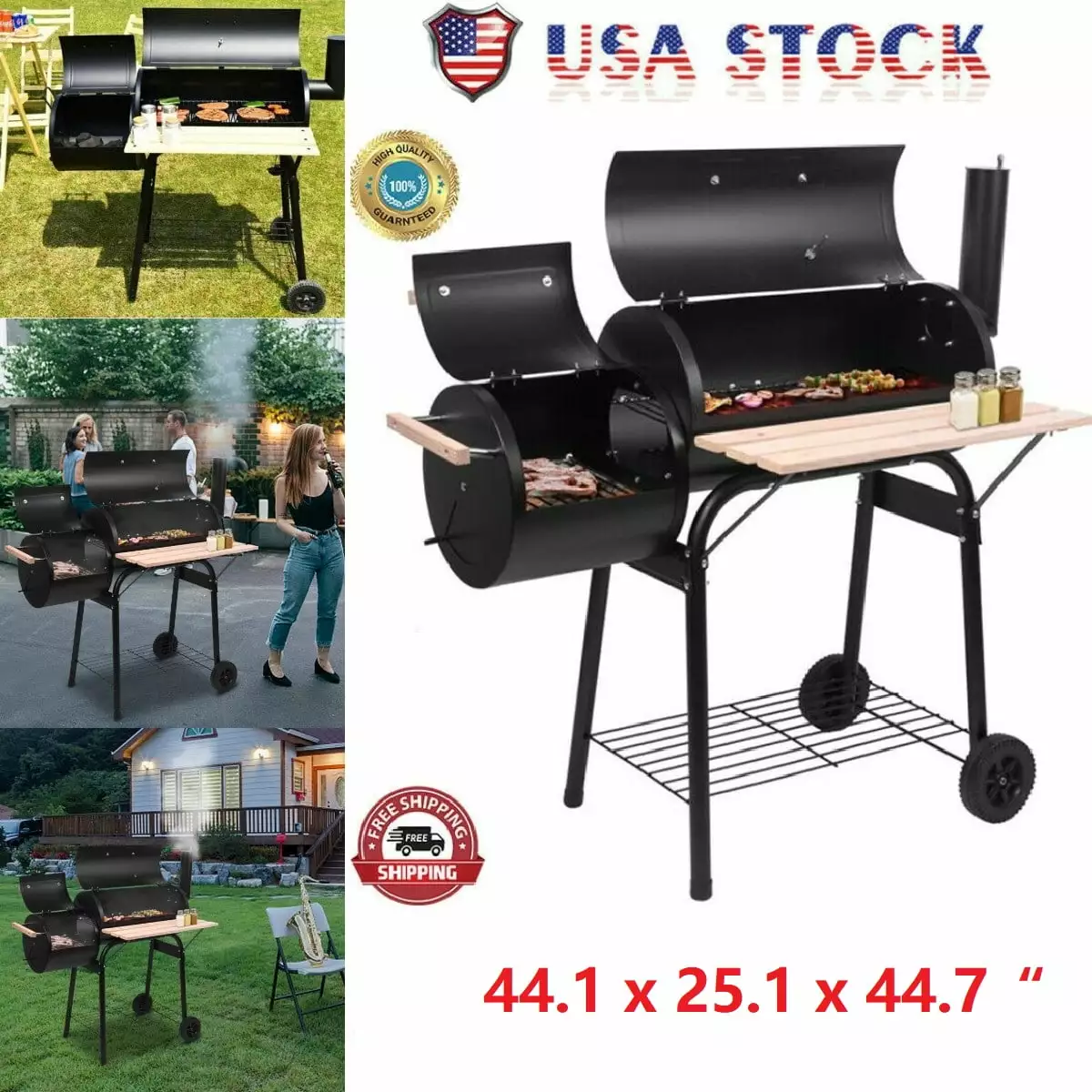 Goorabbit Smoker Grill Charcoal BBQ Grill 24.4 L x 29.6 H Outdoor Meat Cooker Smoker Patio Backyard Black Stye2