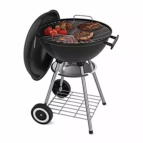 18 Inch Travel-friendly Charcoal Grill Wheels Outdoor Cooking Barbecue Camping BBQ Coal Kettle Grill 18