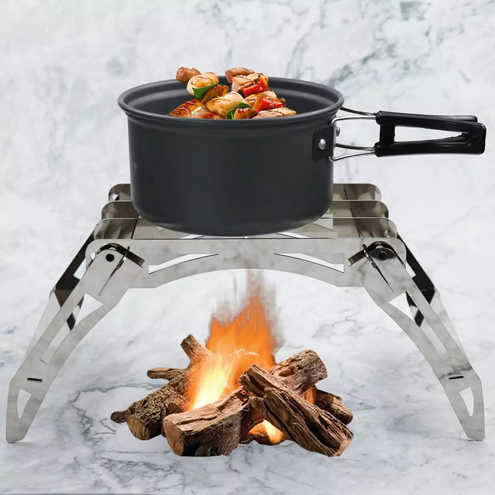 Kokovifyves Folding Travel-Friendly Stainless Steel Tabletop Charcoal Grill Camping 31x15x13cm