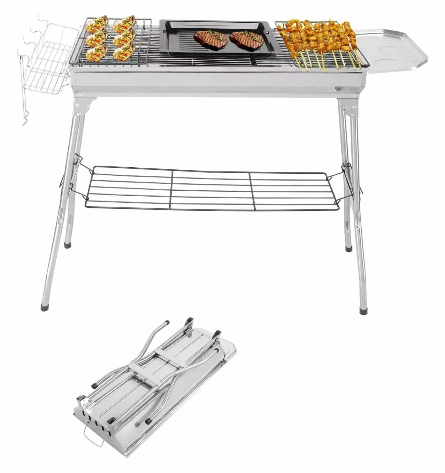 LaYelxt Travel-friendly Charcoal Grill 39 x 12x 28 Foldable Barbecue Grill Stainless Steel BBQ Smoker Outdoor Cooking Camp...