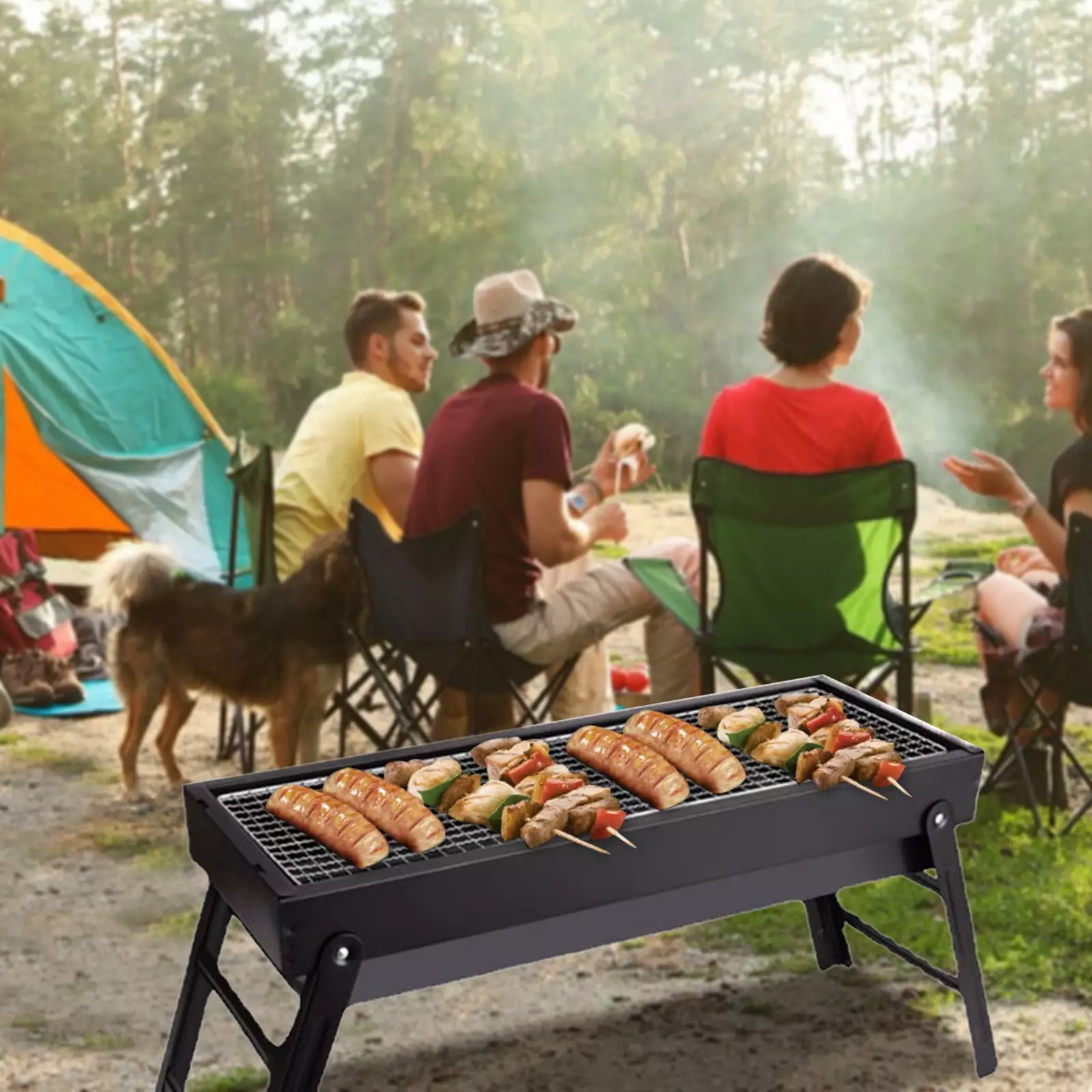 RKZDSR Collapsible Outdoor BBQ Grill Reinforced Grate Non-Stick Stove Home Cooking Free