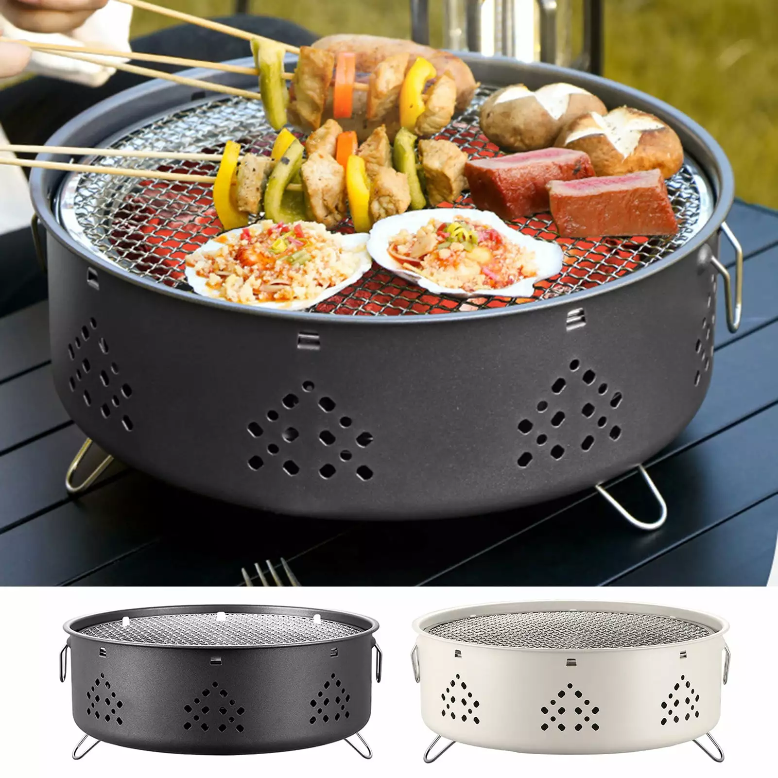 Sunjoy Tech Stainless Steel Campfire Grill Featherweight Long-lasting Camping Picnics Outdoor