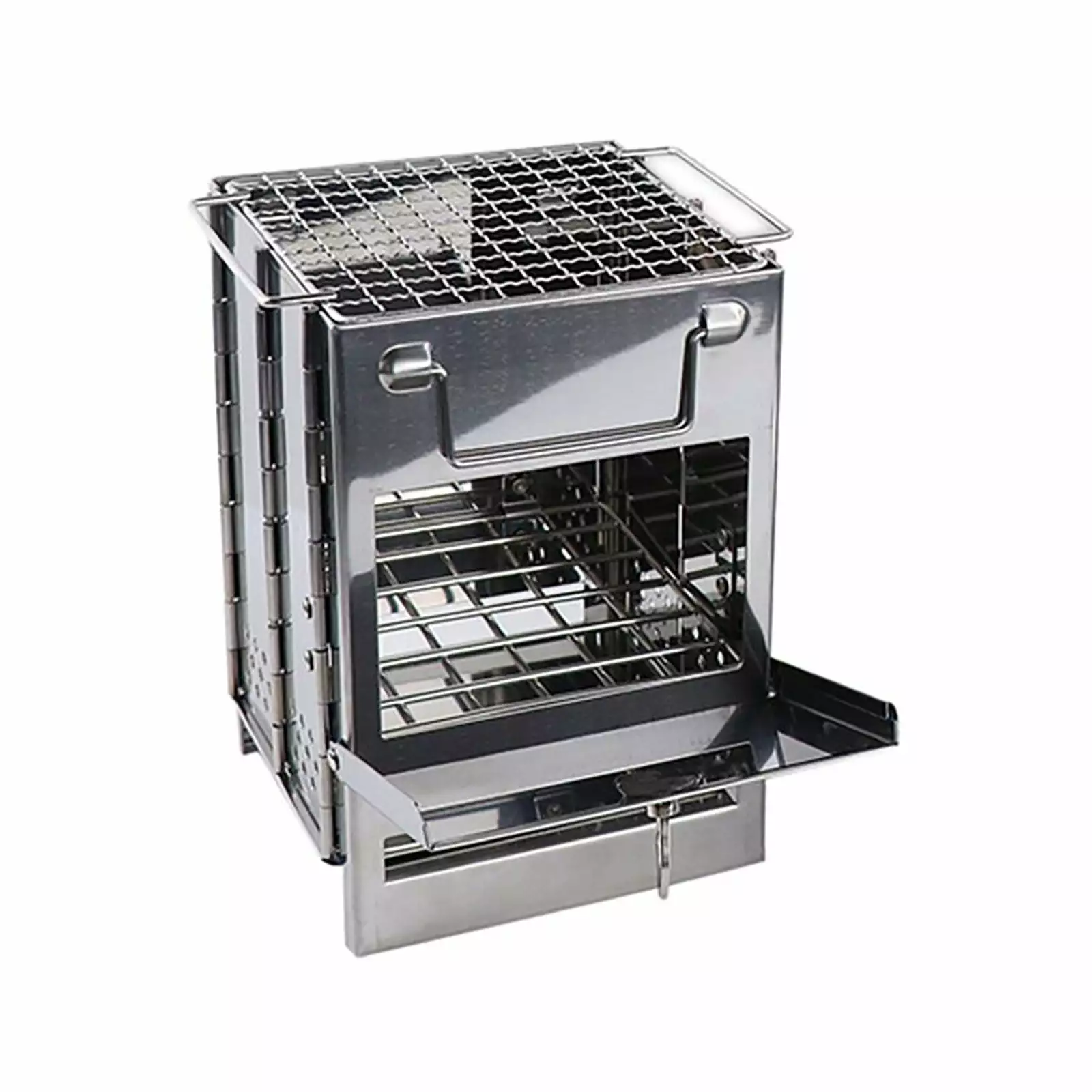 Tengma Stainless Steel Square Barbecue Grill Folding Wood Burning Stove Outdoor Picnic Kitchen Tool Silver