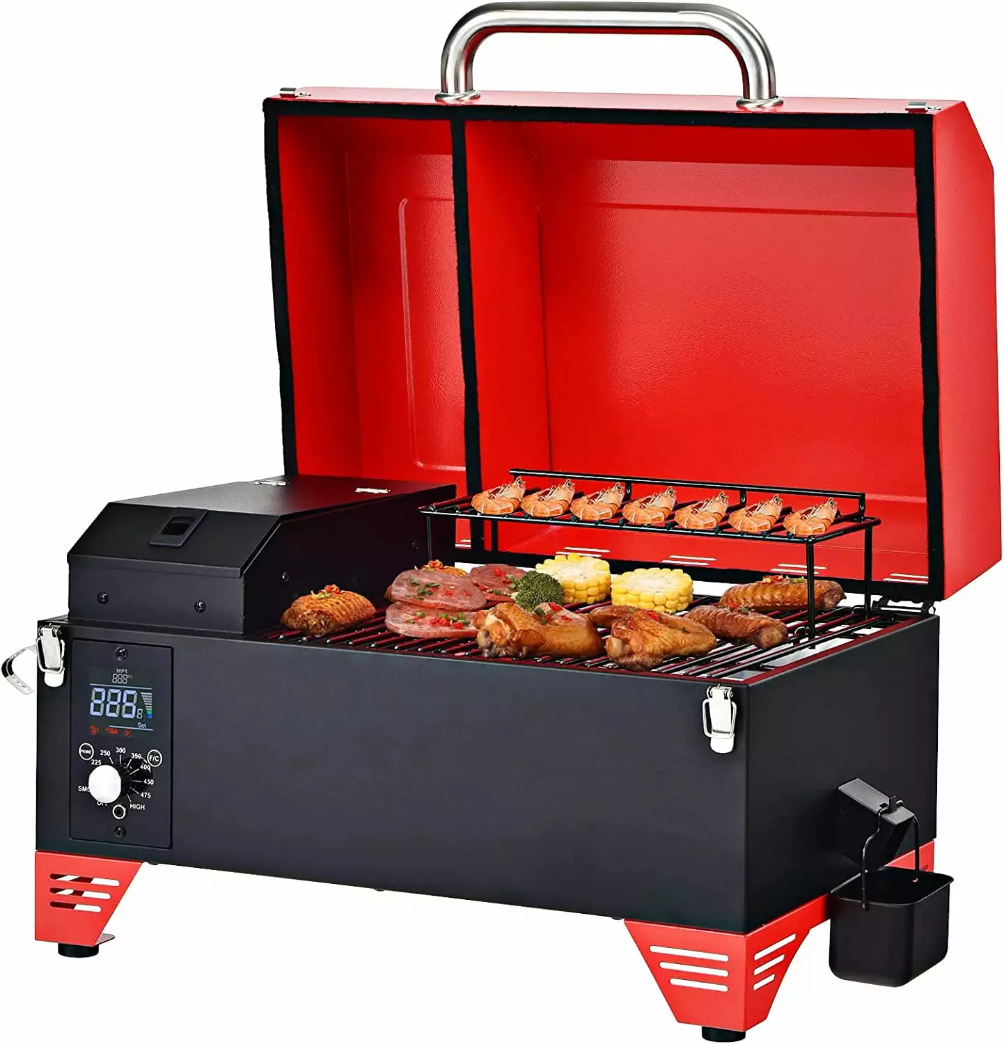 Travel-friendly 8--1 Tabletop Pellet Grill and Smoker 256 SQ. Cooking Area