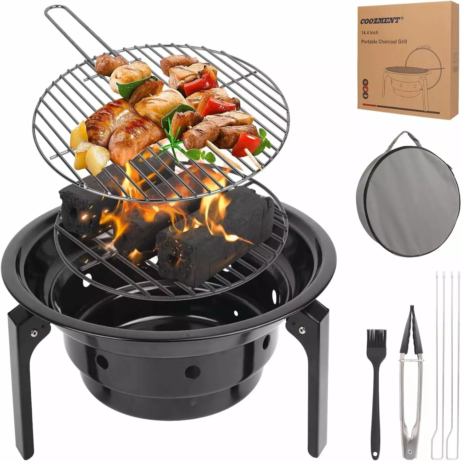 Travel-friendly Charcoal Grill Carry Bag 14.4 Inch Outdoor Cooking BBQ Grill Picnic Travel Garden Camping