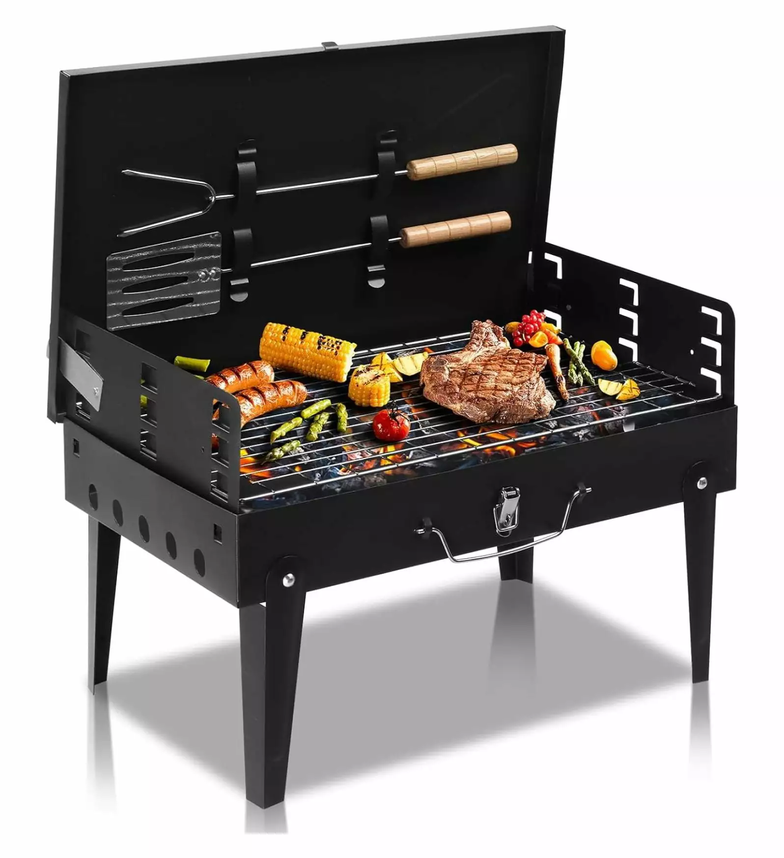 Travel-friendly Charcoal Grill Outdoor Foldable BBQ Grill Barbecue Accessories Lid Cooking Camping Picnic Hiking Beach Par...