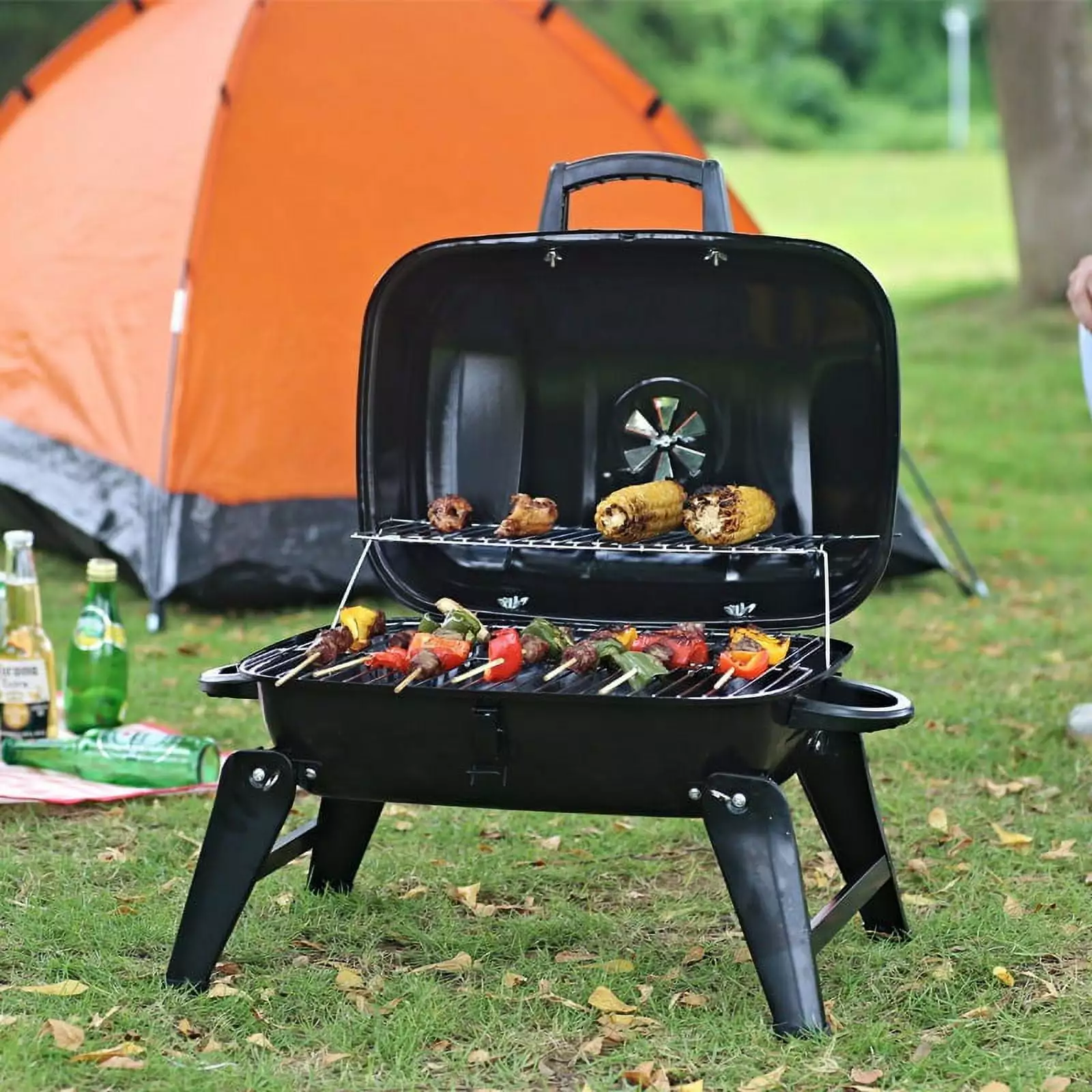 Travel-friendly Folding Tabletop Charcoal Grill Camping Patio Backyard