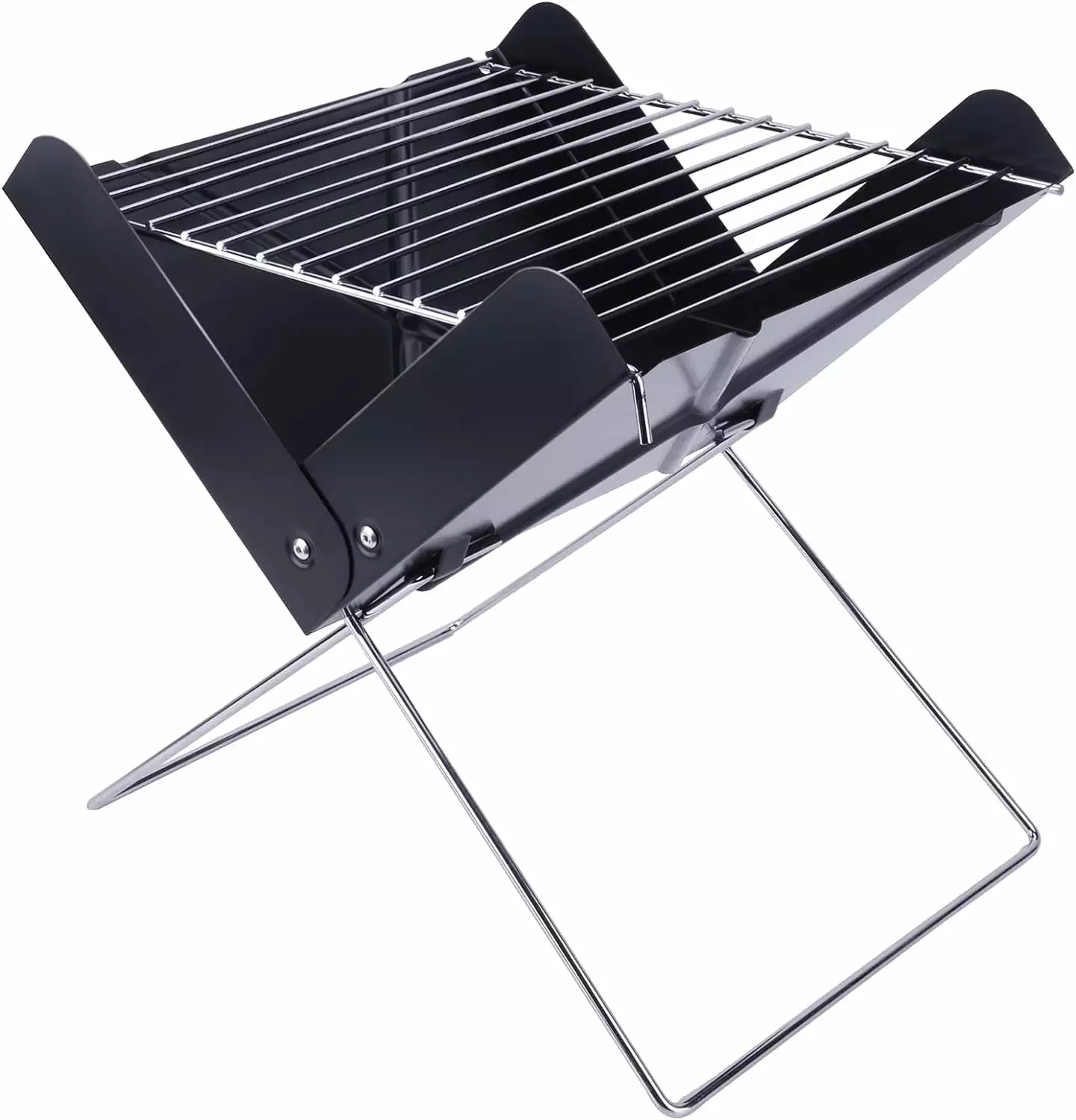 12 Travel-Friendly Notebook Shape Charcoal Grill - Detachable Collapsible Mini Tabletop Camping BBQ Black 12
