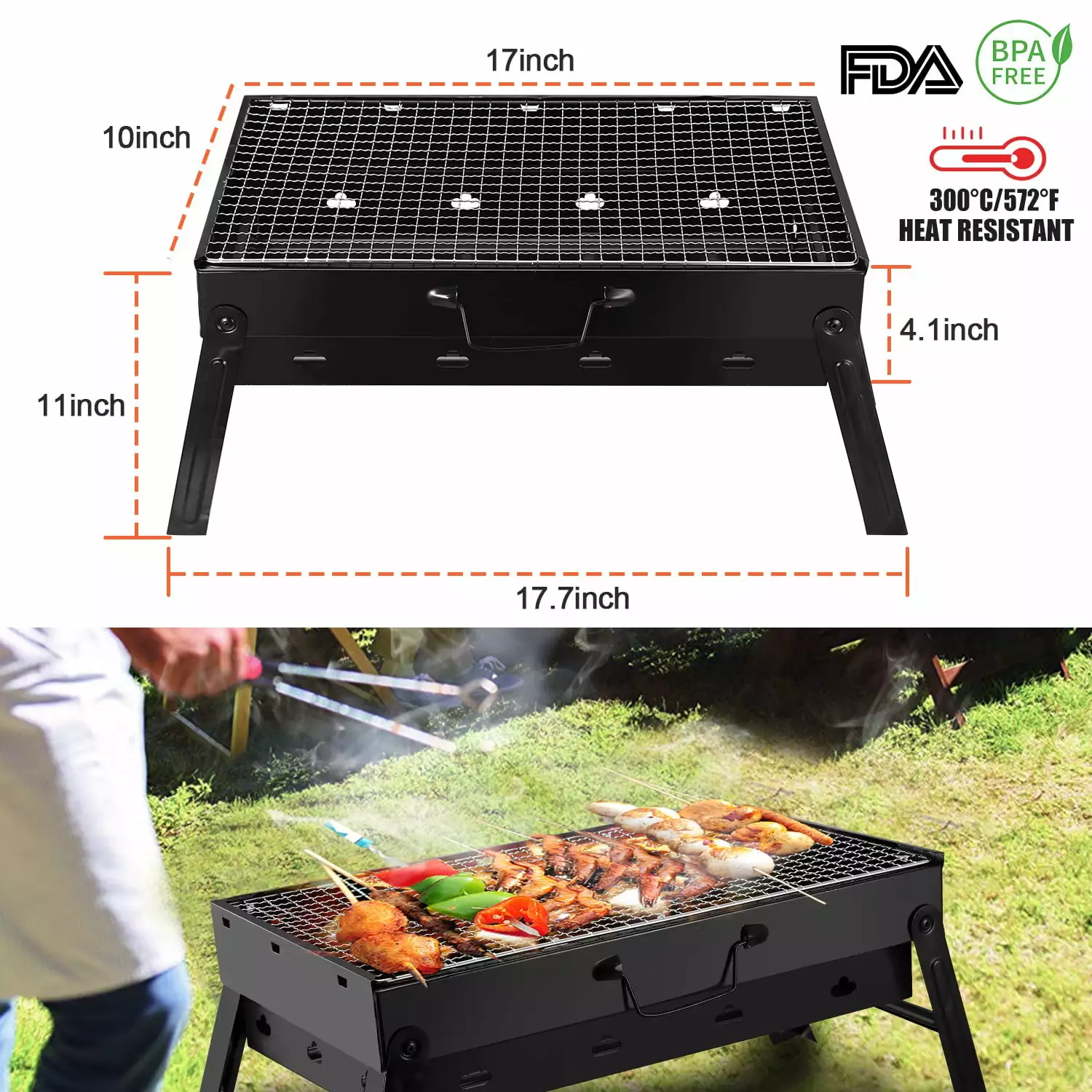 Travel-friendly Small Barbecue Charcoal Grill iMounTEK Folding Stainless Steel Smoker BBQ Grill Outdoor Cooking Camping Pi...
