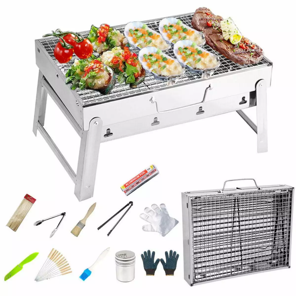 WSYW Stainless Steel Folding BBQ Grill Stove Travel Outdoor Home Cooking L28