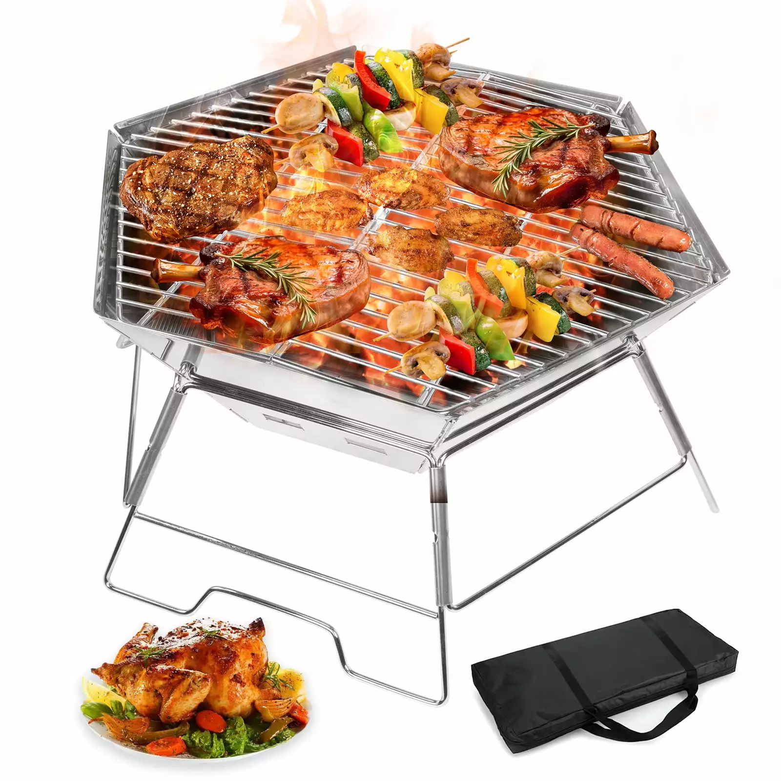 WYRAVIO Featherweight Foldable Charcoal Grill Portable Camping Hiking Picnic Party Silver