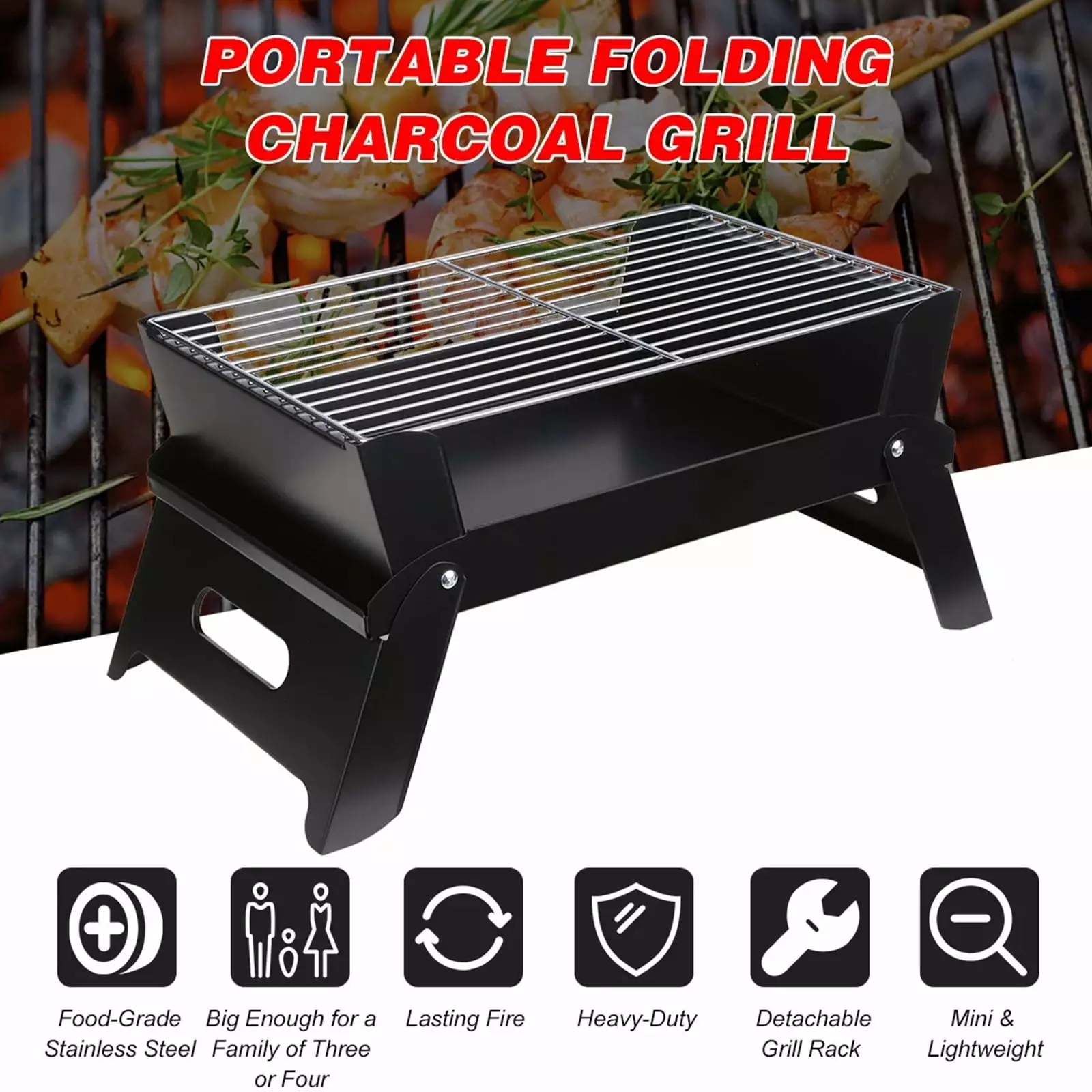 WZHXIN Portable Camping Grill Barbecue Net Outdoor Wood Stove Hiking and Travel